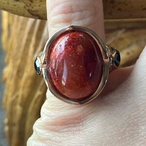 Red Coral White Topaz Sterling Silver Ring Size 5